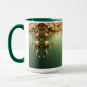 Mug de vacances vert festif Ornements Dorés (Gauche)