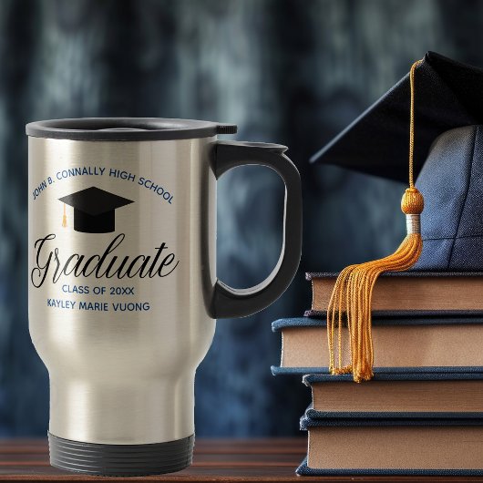 Mug De Voyage 2025 Graduation Blue Gold Custom High School Nom
