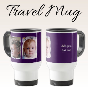 Mug De Voyage 2 photo texte personnalisé blanc violet