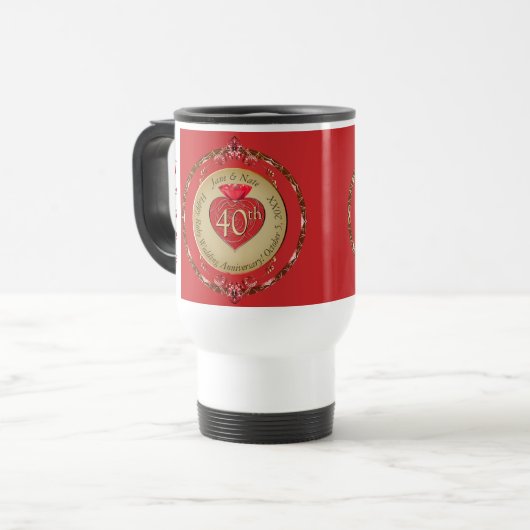 Mug De Voyage 40e/15e anniversaire du Mariage Ruby (Devant gauche)