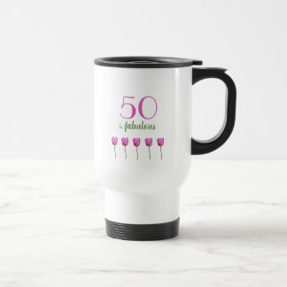Mug De Voyage 50 et tulipe magenta fabuleuse de l'anniversaire |