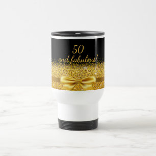 Mug De Voyage 50 fabuleux anniversaire noir or élégant nom