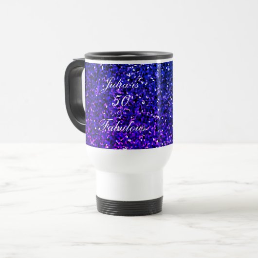 Mug De Voyage 50 Fabuleux Anniversaire Parties scintillant Bleue (Devant gauche)