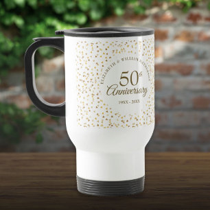 Mug De Voyage 50e anniversaire de mariage coeurs d'amour dorés