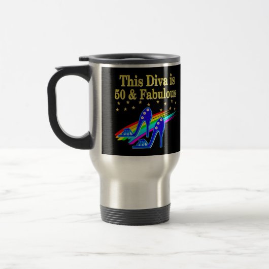 MUG DE VOYAGE 50E ANNIVERSAIRE FABULOUS DIVA DESIGN (Gauche)