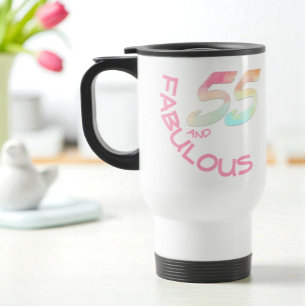 Mug De Voyage 55 et fabuleux Anniversaire Pastel Rainbow Text