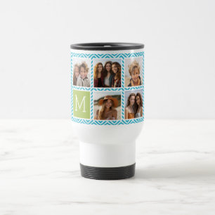 Mug De Voyage 5 Collage de photos - Monogramme bleu aqua et vert