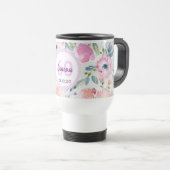 Mug De Voyage 60e anniversaire fleurs roses nom pourpre (Devant droit)