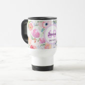 Mug De Voyage 60e anniversaire fleurs roses nom pourpre (Devant gauche)