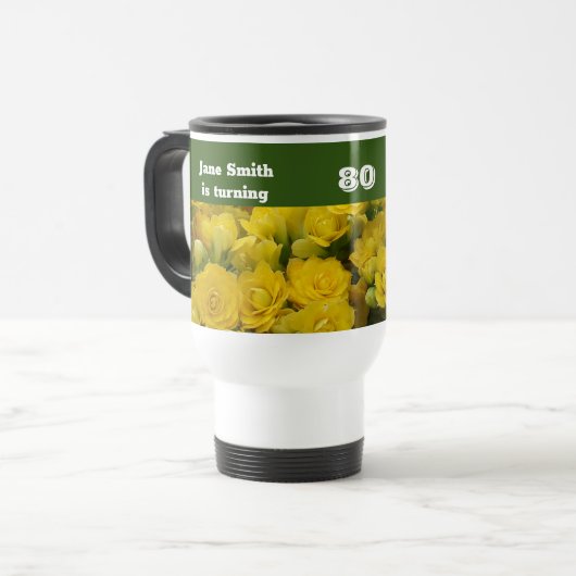 Mug De Voyage 80e anniversaire Bright Yellow Flower Photo Floral (Devant gauche)