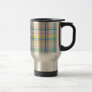 Mug De Voyage Accessoires tendance à motif tartan rose jaune ble