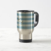 Mug De Voyage Adorable Ancre nautique sur les rayures bleu clair (Devant droit)