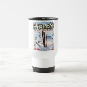 Mug De Voyage Affiche de ski de style vintage Aspen Colorado.