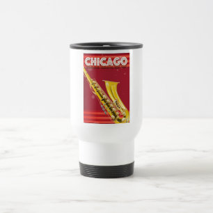 Mug De Voyage Affiche de voyage au saxophone à Chicago.