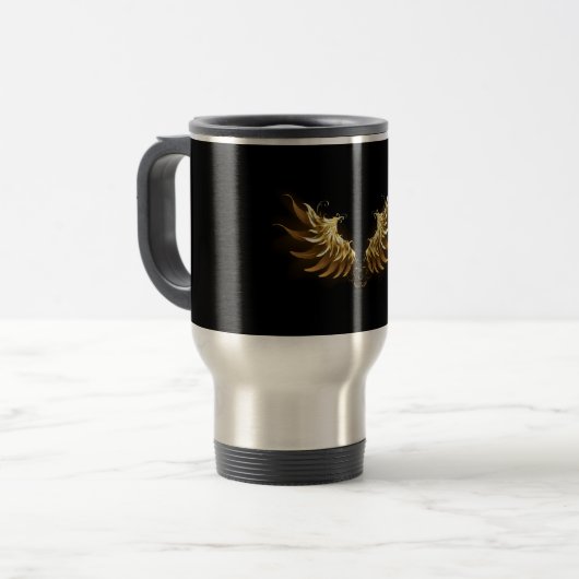 Mug De Voyage Ailes d'Ange d'or sur arrière - plan noir (Devant gauche)