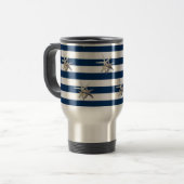 Mug De Voyage Aimable Starfish, Bleu Marine Bleu Bandes Personna (Devant gauche)