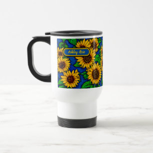 Mug De Voyage Ajouter le nom Golden Sunflowers & Feuilles sur Da