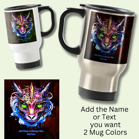 Mug De Voyage Ajouter le nom Texte, Imaginaire rose bleu Dragon 