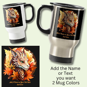 Mug De Voyage Ajouter un nom ou un texte, Dragon avec feuilles d