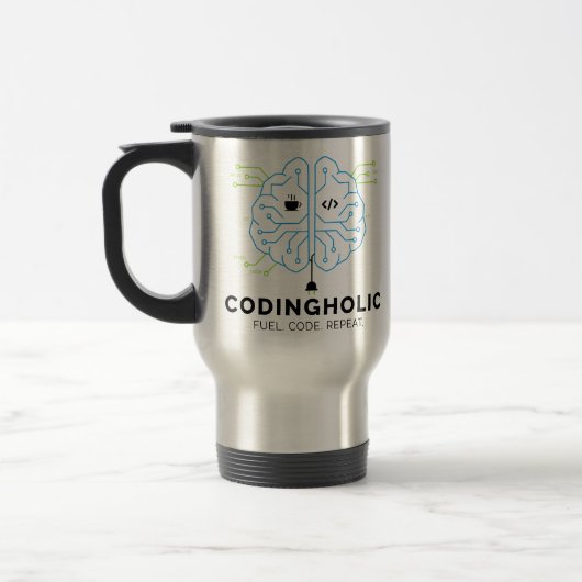 Mug De Voyage Alimentez Votre Cerveau Codeur Accro Programmeur (Gauche)