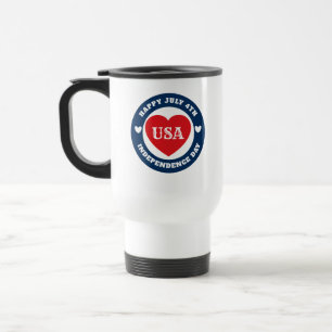 Mug De Voyage Amour du 4 juillet USA Patriotique Rouge Blanc Ble