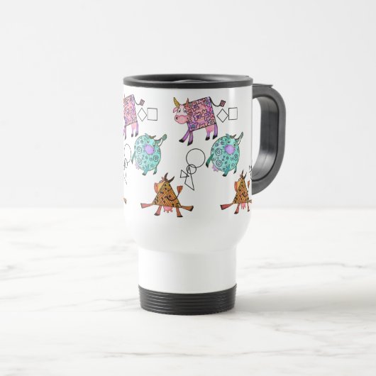 Mug de voyage amusant avec des vaches mignonnes gé (Devant droit)