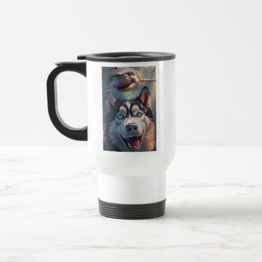 Mug De Voyage Amusant Husky Shark Chase Voyage Mug (Gauche)