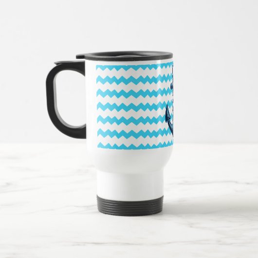 Mug De Voyage Ancrage bleu avec vagues bleues (Gauche)
