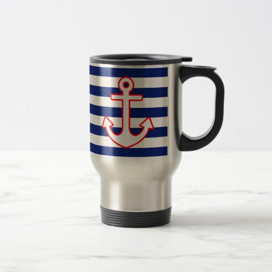 Mug De Voyage Ancre de style nautique sur les bandes (Droit)
