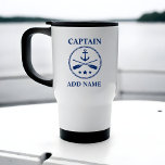 Mug De Voyage Ancre et aviron avec nom du capitaine ou du bateau<br><div class="desc">Ancre nautique,  avars - Pagaies et étoiles en bleu marine avec votre nom de capitaine personnalisé,  nom de bateau ou texte sur un café personnalisable,  tasse de thé.</div>