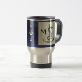 Mug De Voyage ANTIQUE ANCRE & POISSON NAUTIQUE Marine Blue Monog (Devant droit)