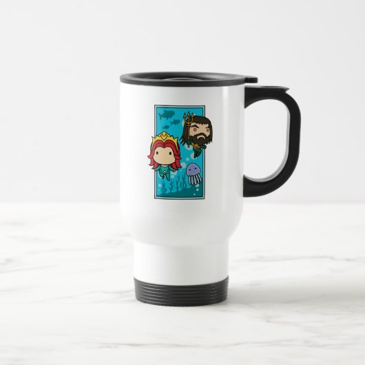 Mug De Voyage Aquaman | Chibi Mera & Aquaman Graphisme sous-mari (Droite)