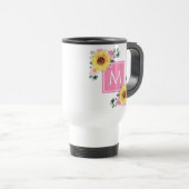 Mug De Voyage Aquarelle botanique rose tournesol Monogramme (Devant droit)