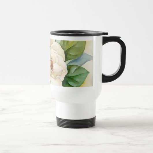 Mug De Voyage Aquarelle florale Magnolia blanche Fleurs Nom (Droite)