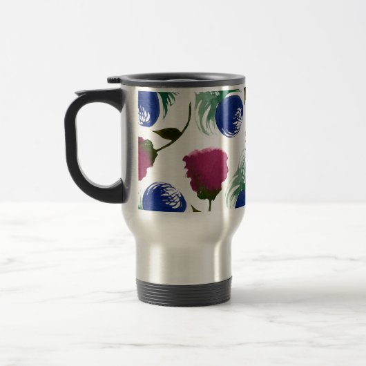 Mug De Voyage Aquarelle Florales Bleu Bourgogne Peinture verte (Gauche)