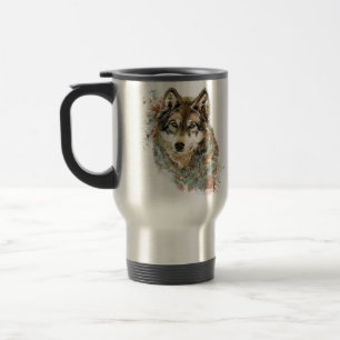 Mug De Voyage Aquarelle Gris Loup Faune Animal Nature Art