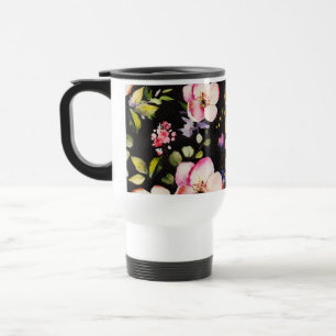 Mug De Voyage Aquarelle rose Roses Jaunes Arrière - plan noir