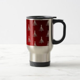 Mug De Voyage Arbres de Noël en argent sur rouge
