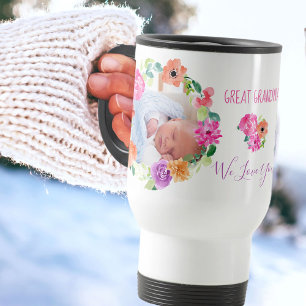 Mug De Voyage Arrière-grand-mère Nous t'aimons   2 Fleurs Photo