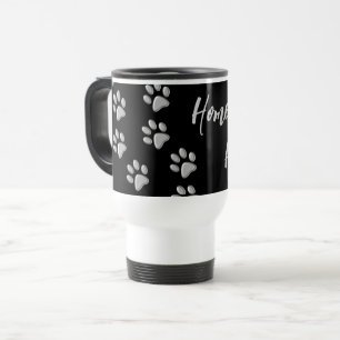Mug De Voyage Arrière - plan noir Silver Dog Paws Motif d'impres
