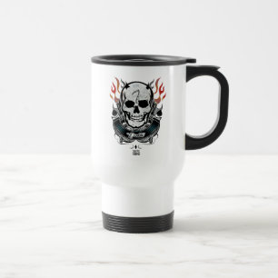 Mug De Voyage Art de tatouage de crâne et de flammes du peloton