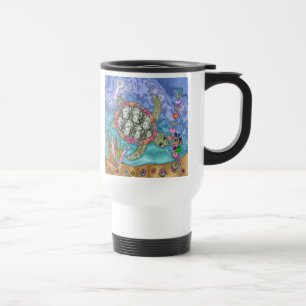 Mug De Voyage Art de tortue marine hippocampe psychédélique