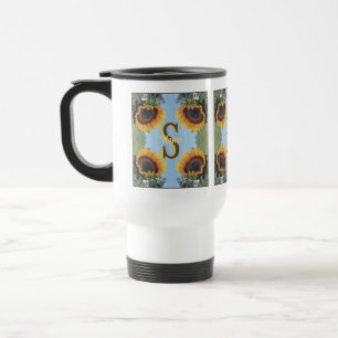 Mug De Voyage Art de tournesol de monogramme initial personnalis