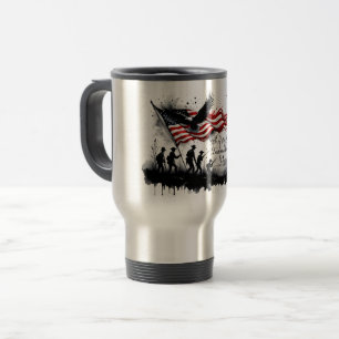 Mug De Voyage Art patriotique du 4 juillet avec drapeau et solda