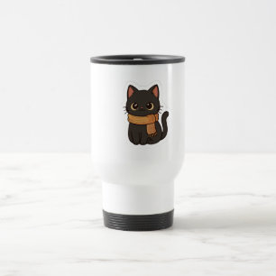 Mug de voyage avec chat noir mignon et écharpe A