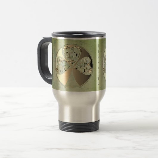 Mug De Voyage "Ayez une joyeuse St. Patrick" écrit à la main (Devant gauche)