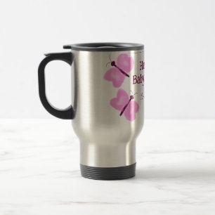 Mug De Voyage Baby shower papillon rose aquarelle ajouter nom