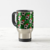 Mug De Voyage Bal de football Santa Chapeau sur Vert (Devant gauche)