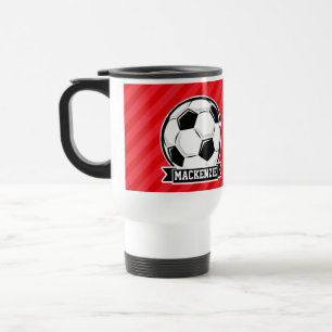 Mug De Voyage Balle de soccer sur bandes diagonales rouges