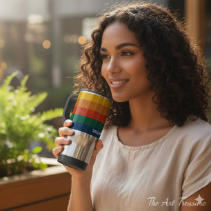 Mug De Voyage Bandes de coucher de soleil rétro avec espace simp